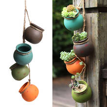 4pcs Ceramic Flower Pot Creative Hanging Flower Pots Kit Wall Mount Mini Bonsai Planters Vase Home Office Decoration Gift 2024 - buy cheap