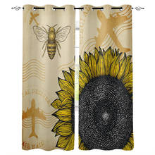 Sunflower Bee Retro Style Window Treatments Curtains Valance Window Curtains Dark Window Blinds Living Room Bedroom Kitchen 2024 - buy cheap