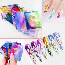 Голографическая лазерная фотография искусства ногтей 6 цветов для украшения маникюра 3D огонь тонкая серебряная полоса DIY Фольга Наклейка 2024 - купить недорого