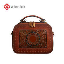 Summer New Cowhide Leather Female Bags Retro Floral Women's Handbag Totem Embossed Shoulder Bags Small Flap Vintage Cross Body 2024 - compre barato