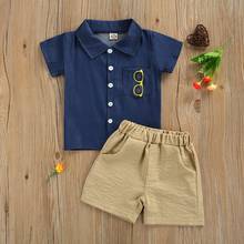1-6Y Toddler Kids Baby Boy Short Sleeve Turn Down Collar Shirt Tops Shorts Pant Bottom 2PCS Summer Clothes Set 2024 - buy cheap