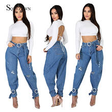 Шаровары, винтажные джинсы с высокой талией и дырками, женские джинсы для мальчиков, женские джинсы полной длины с поясом, ковбойские джинсовые штаны, Vaqueros Mujer 2024 - купить недорого