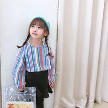 WLG girls blouses kids rainbow striped o-neck long sleeve shirt baby girl autumn cute all match tops 2024 - buy cheap