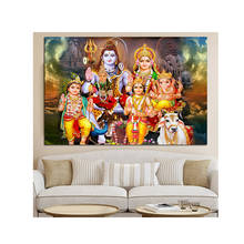 Pintura con diamantes de Shiva, Parvati, Ganesha, arte indio, Dios indio, estatua, lienzo, carteles religiosos e impresiones, decoración para sala de estar 2024 - compra barato