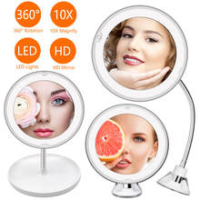 Lámpara de espejo de maquillaje con luz LED, lupa de mano portátil con batería, Mini Miroir, baño, cosmético, ventosa, 10X 2024 - compra barato