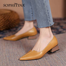 SOPHITINA Women Shoes Concise Yellow Genuine Leather Shoes Thick Heel Pointed Toe All-Match Fashion Pumps Office Ladies DO275 2024 - buy cheap