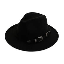 Sombrero unissex de lã com fita, chapéu de cavalheiro elegante, feminino, outono e inverno, aba larga, jazz, igreja, poderoso pai, hf60 2024 - compre barato