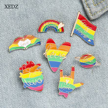 XEDZ Love Rainbow Finger Enamel Brooch Fashion Cartoon Rainbow Heart/Flag/Planet LOVE Badge Jewelry Friends Gift 2024 - buy cheap