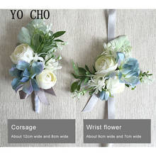 YO CHO Artificial Flower Silk Roses White Wedding Corsage Pin Groom Boutonniere Flowers Cuff Bracelet Bridesmaid Wedding Flowers 2024 - buy cheap