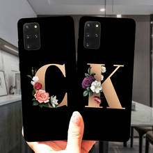 Capa floral preta de silicone com 26 letras do nome, personalizada, para samsung m51 m31 m11 m21 m30s note 20 ultra 10 pro 2024 - compre barato