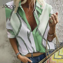 Jocoo Jolee Women Casual Blouse Long Sleeve Chain Shirt Print Office Turn Down Collar Blouse Elegant Work Oversized Tops Tunic 2024 - buy cheap