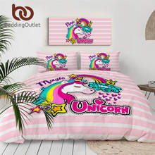 BeddingOutlet-Juego de cama de unicornio mágico para niños, funda nórdica colorida de dibujos animados, conjunto de funda de cama para niña, ropa de cama a rayas rosas, 3 uds. 2024 - compra barato