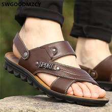 Sandalias de Piel auténtica para Hombre, zapatos informales de diseñador, de verano 2024 - compra barato