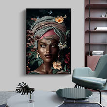 Pintura en lienzo de flores de mujeres africanas en la pared, carteles e impresiones de niñas abstractas, imágenes artísticas de pared para sala de estar, decoración del hogar 2024 - compra barato