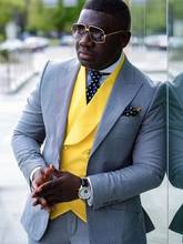 Grey Jacket Pant Yellow Vest Men Suits Groom Slim Fit Tuxedos Wedding Groomsman 3 Pieces Terno Masculino Blazer Costume Homme 2024 - buy cheap