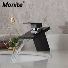 Monite ORB & Chrome Waterfall Bathroom Faucet Black Glass Deck Mounted Solid Brass Wash Basin Sink Vessel Tap Mixer Faucet 2024 - buy cheap