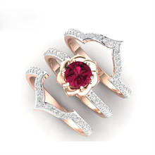 Conjunto de 3 unids/set de anillos de flores de oro rosa para mujer, accesorios, joyería de aniversario, regalo de banda de boda de compromiso 2024 - compra barato
