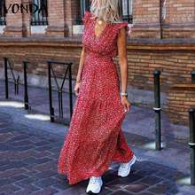 Floral Printed Long Maxi Dress VONDA 2021 Bohemian Summer Sexy V Neck Sleeveless Vintage Dresses Plus Size Beach Holiday Vestido 2024 - buy cheap