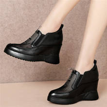 Zapatillas de plataforma de piel auténtica para mujer, zapatos de tacón alto, transpirables, con punta puntiaguda, informales 2024 - compra barato
