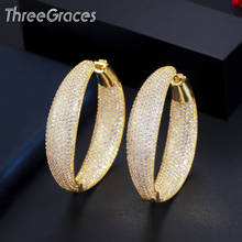 Threegrace lindos brincos de argola dourados, pedra de zircônia cúbica completa coreana grandes redondos para mulheres joias de festa er510 2024 - compre barato