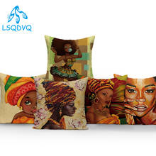 Capa de almofadas decorativas de poliéster, capa preta para sofá decorativo de sala de estar, arte com pintura a óleo para meninas africanas 2024 - compre barato