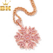 THE BLING KING Fashion Women Baguette Pink Snowflake Shape Pendant Necklace Rose Gold Iced Bling Bling Cubic Zirconia Jewelry 2024 - buy cheap