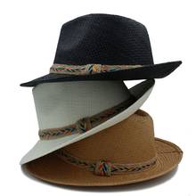 Chapéu de palha tipo panamá, chapéu de sol feminino de moda masculina e feminina de verão, aba larga 2024 - compre barato