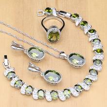 925 Sterling Silver Bridal Jewelry Sets Olive Green Zircon Beads For Women Earrings/Pendant/Rings/Bracelet/Necklace Set 2024 - buy cheap