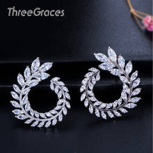 ThreeGraces Famous Design Sparkling Olive Branch Leaf Shape Marquise Cut Luxury Cubic Zirconia Stud Earrings for Women ER282 2024 - buy cheap