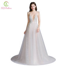 SSYFashion New Sexy Long Evening Dress Deep V-neck Sleeveless Backless Lace Flower Beach Prom Formal Gown Vestido De Fiesta 2024 - buy cheap