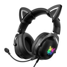 Onikuma x11 jogos fone de ouvido com fio sobre a orelha do gato fones de ouvido com microfone destacável para gamer acessórios para pc 2024 - compre barato