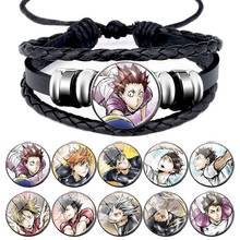 Cute Anime Haikyuu Shouyou Hinata Bracelet Volleyball Boy Cartoon Pattern Glass Dome Adjustable Leather Bracelet Gift for Fans 2024 - buy cheap