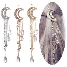 Retro Women Rhinestone Inlaid Moon Tassel Pendant Hair Clip Hairpin Jewelry Gift 2024 - buy cheap