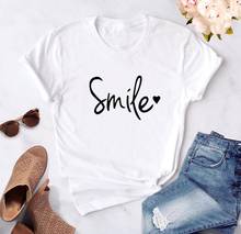 Женская футболка Smile Funny, летняя хлопковая футболка с коротким рукавом и круглым вырезом, белая футболка 2024 - купить недорого