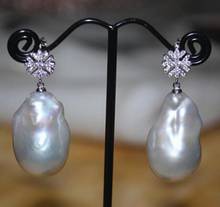 Jewelry Free Shipping   charming huge 16-20mm south sea white baroque pearl earring 925silver 2024 - buy cheap