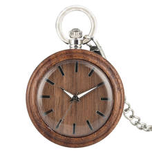 Brown Wooden Fob Watch Natural Walnut Pocket Watch Chain Open Face Pocket Clock 2019 Simple Luminous Hands montre gousset homme 2024 - buy cheap