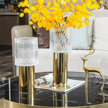 Candelabro moderno de vidrio, florero dorado, adornos artesanales, pies altos, arreglo de flores de escritorio, decoración moderna del hogar 2024 - compra barato