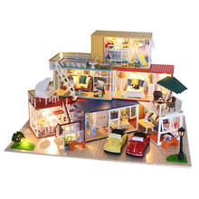 Diy casa de bonecas de madeira em miniatura móveis com led kit arquitetura casas boneca montar brinquedos crianças presente casa 2024 - compre barato
