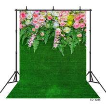 Fundo fotográfico de folhas de grama e flores, pano de vinil para os amantes do casamento, dia dos namorados, estúdio de fotografia 2024 - compre barato