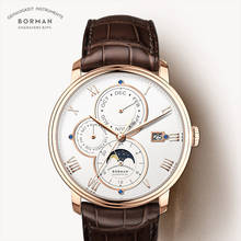 BORMAN men automatic watch luxury brand mechanical self wind wrist watches leather band dress relogio masculino week,month,date 2024 - buy cheap