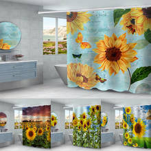 Cortina de ducha con estampado de flores y girasoles, impermeable, gruesa, de poliéster, lavable, decoración de baño 2024 - compra barato