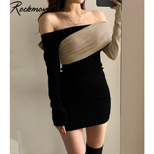 Rockmore Vintage Patchwork Strapless Mini Short Dresses Women Aesthetic Elegant Korean Long Sleeve Sexy Bodycon Dress Night Club 2024 - buy cheap