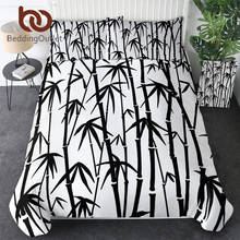 BeddingOutlet-Juego de cama de bambú, funda de edredón con estampado de hojas, color blanco y negro, elegante, 3 piezas 2024 - compra barato