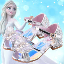 Disney Frozen Elsa Children Kids Leather Shoes For Girl Summer Flower Fish Mouth Crystal Sandals Children High Heel Girls Shoes 2024 - buy cheap