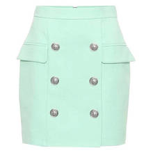 EXCELLENT QUALITY 2022 Newest Designer Skirt Women's Lion Buttons Double Breasted Mini Skirt Mint Green 2024 - buy cheap