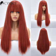 Long Straight Red Daily Synthetic Wigs For Black White Women Natural With Bangs Heat Resistant Fake Hair Fiber Cosplay Wig 2024 - buy cheap