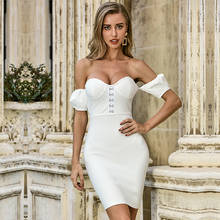Элегантное праздничное платье-повязка знаменитости 2021 новые летние женские Короткие рукава с открытыми плечами белый Slash шеи пикантная обувь для ночного клуба Vestido 2024 - купить недорого