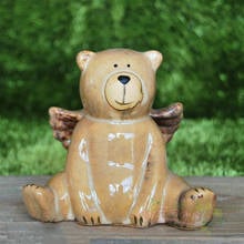 Estatua de oso, artesanía de cerámica, alas bonitas, adornos de oso, ángeles, escultura de Animal creativa para el hogar, regalo de vacaciones, estatuilla 2024 - compra barato