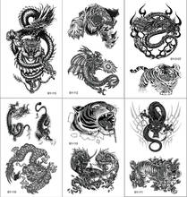 Tatuajes temporales de Tigre y dragón negro para hombres tatuaje falso adhesivo 3D tatuaje Temporaire chico tatuaje Temporaire cuerpo brazo arte 2024 - compra barato