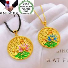 OMHXFC Wholesale YM102 European Fashion Fine Woman Girl Party Birthday Wedding Gift Vintage Round Lotus 24KT Gold Pendant Charm 2024 - buy cheap